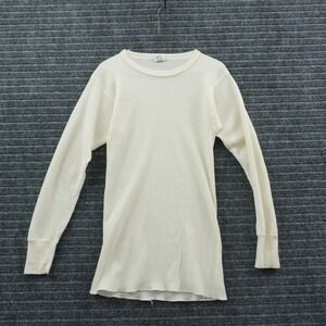 60s J.E. Morgan Thermal Shirt Mens L Cream Waffle Knit Long Sleeve Made in USA